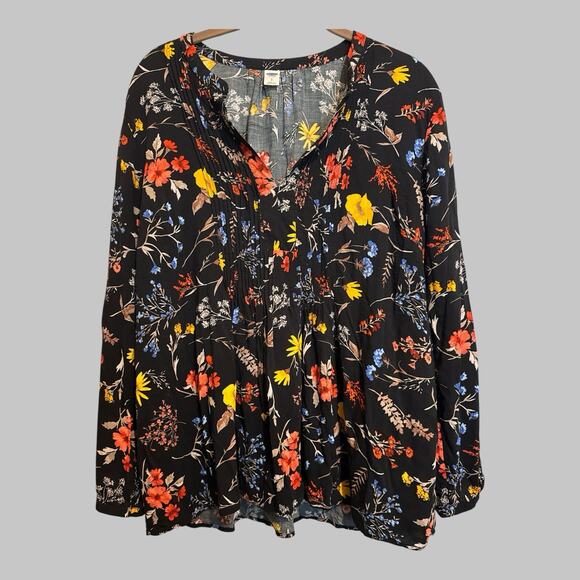 Old Navy Tops - Old Navy Black Vibrant Colors Floral Peasant Cottagecore Boho Blouse Bohemian LG